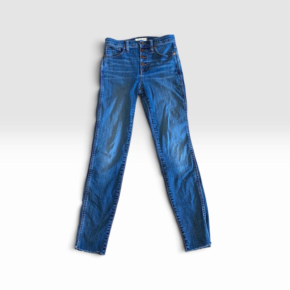 Madewell Skinny Jeans Womens Blue 10" High Rise 26 Stretch Button Raw Hem